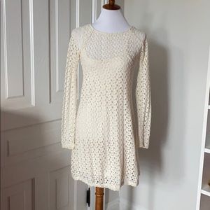 Long Sleeve Cream Crochet Dress
